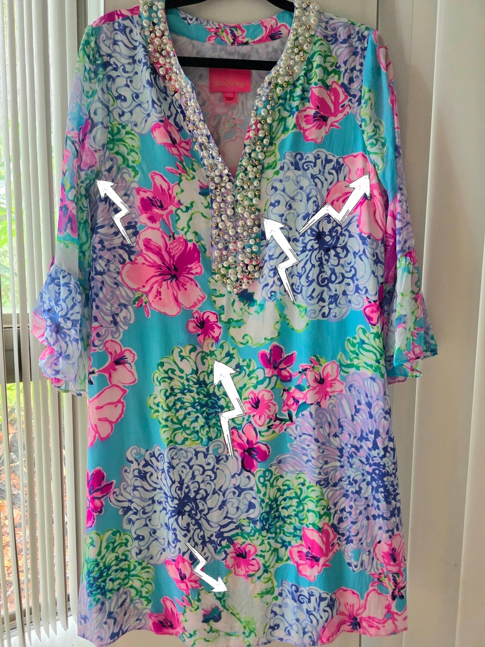 Lilly Pulitzer Elenora Silk Embellished Dress Totally Blossom Size S FLAW - Picture 11 of 16